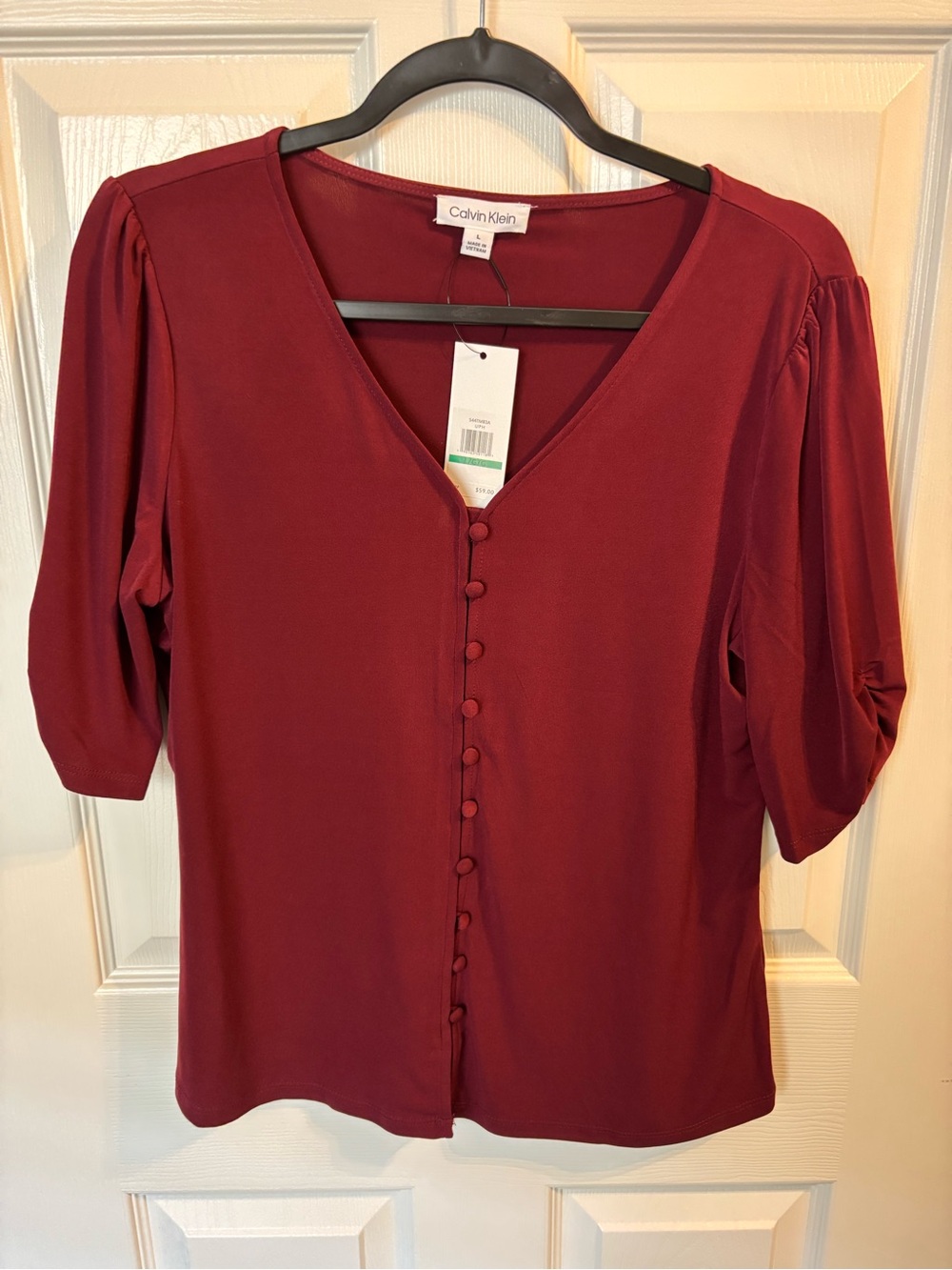 Calvin Klein Women's Wine Button-Front V-Neck Blouse